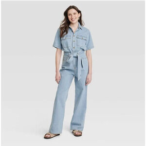 Universal Thread Short Sleeve Denim Jumpsuit Straight Sz 12 Light Blue NWT